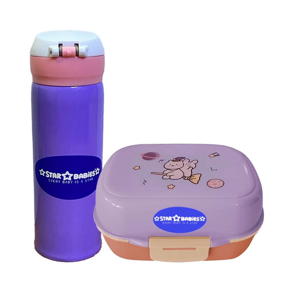 Star Babies - Lunch Box With 4 Compartments & Water Bottle - Pink/Blue - 400 ml