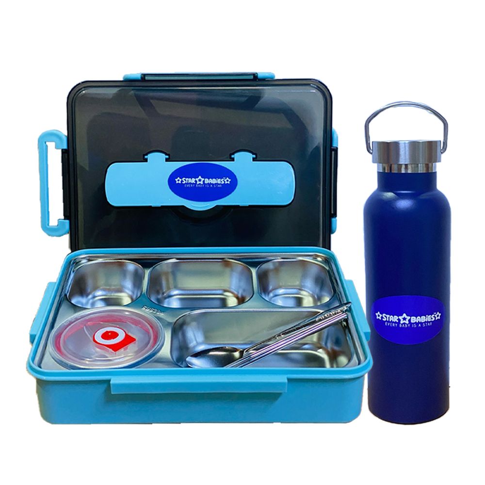 Star Babies - Lunch Box With 5 Compartments, Water Bottle - Blue - 600 ml