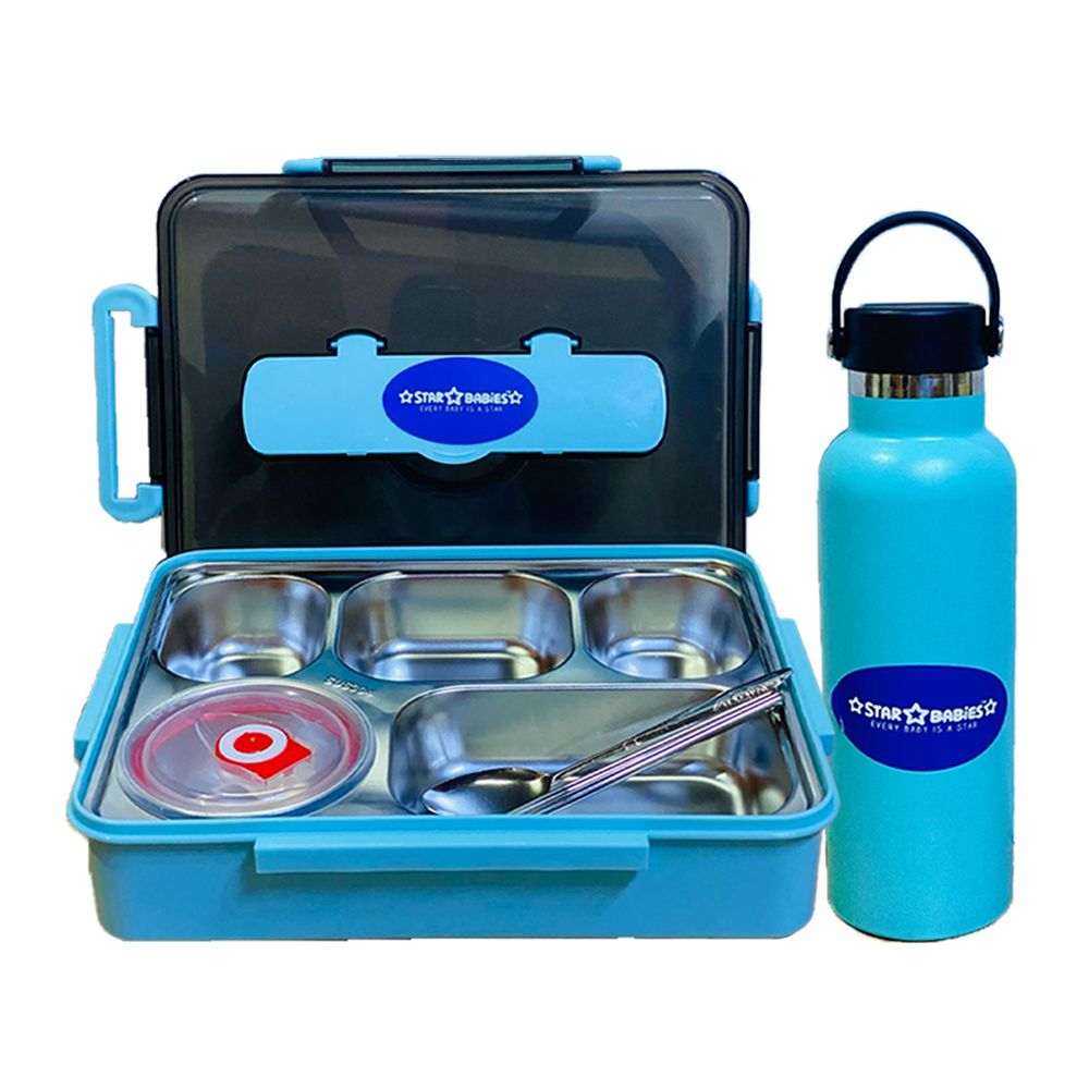Star Babies - Lunch Box With 5 Compartments, Water Bottle - Light Blue - 600 ml