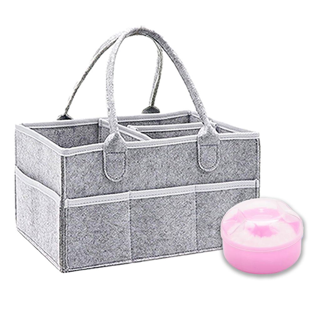 Star Babies - Baby Diaper Caddy Organizer And Powder Puff - Grey/Pink
