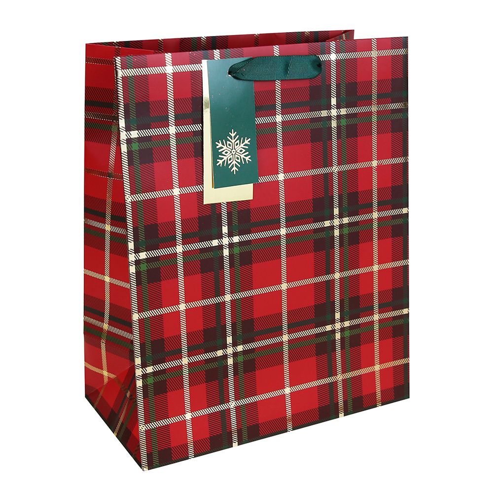 Eurowrap Tartan Gift Bag - Red - Large