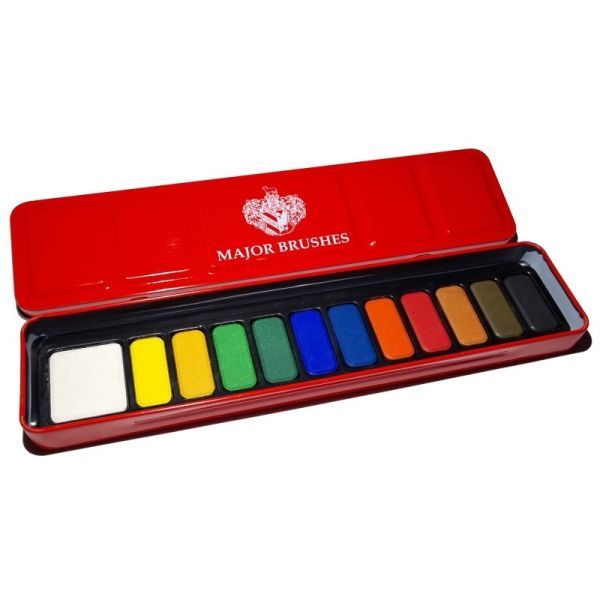 Major Brushes - Block Watercolour Tin - 12 Pcs
