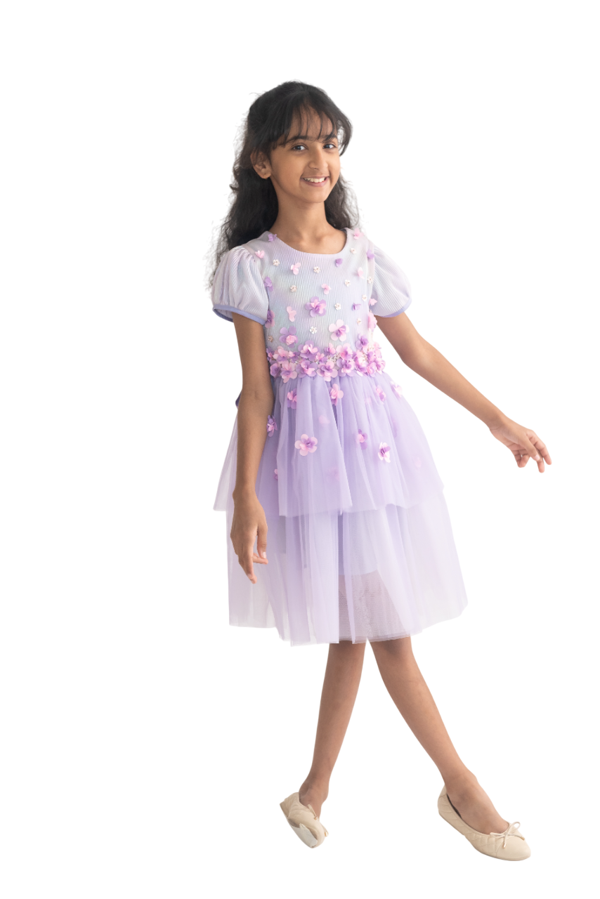 A Little Fable - Girl's Fiore Short Sleeves Dress - Lavender