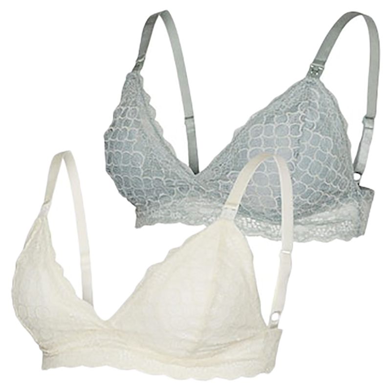 Mamalicious - 2Pc-Set - Maternity Lace Bra. - Snow White