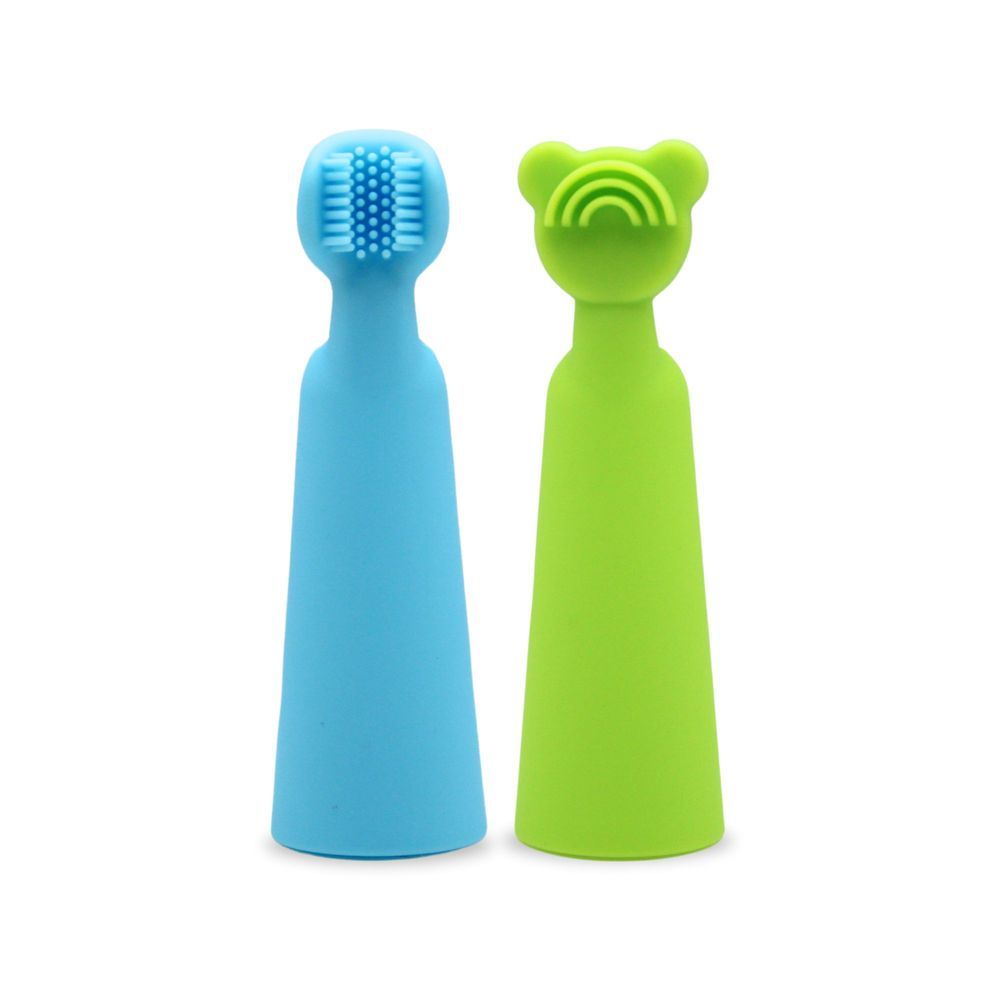 Oogiebear - Baby Silicon Finger Brush & Tongue Scraper - Blue/Green