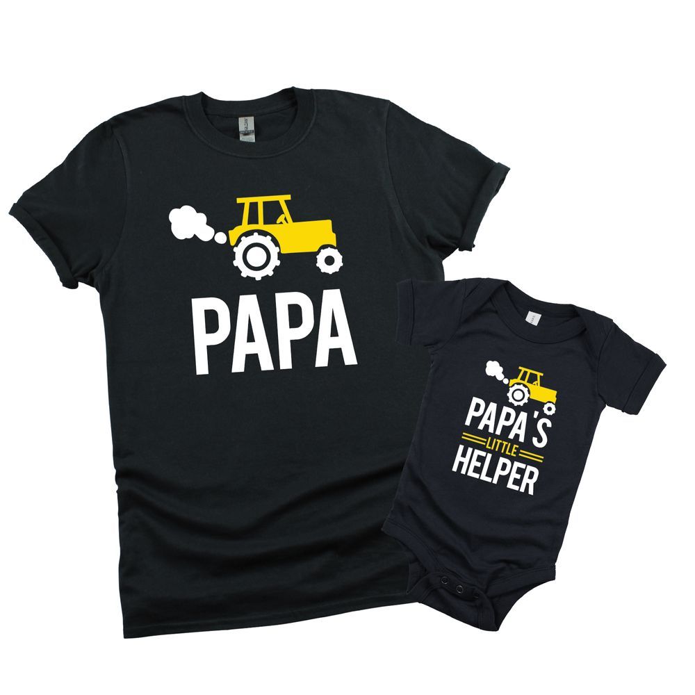 Matching Family Outfits - 2pc-Set - Papa Adult T - Shirt & Papa's Little Helper Baby Romper - Black