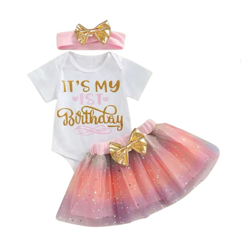 Matching Family Outfits - 3pc-Set - Girl's First Birthday Dress - Pink
