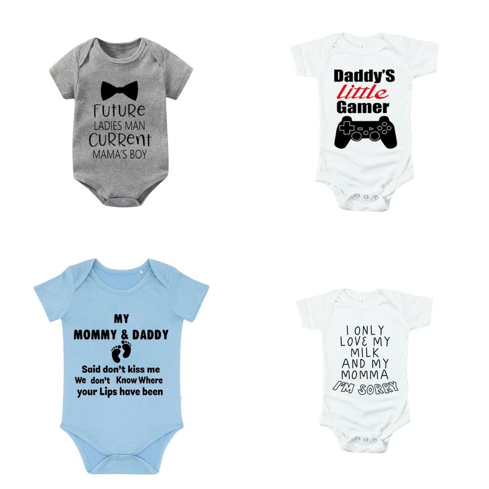 Matching Family Outfits - 4pc-Set - Baby Romper - White/Grey/Blue