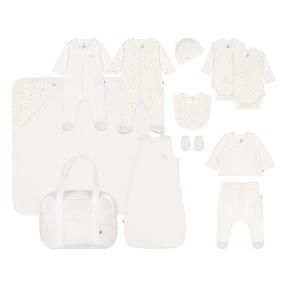 Petit Bateau - 12pc-Set - Baby Cotton Maternity Clothes & Bag - White