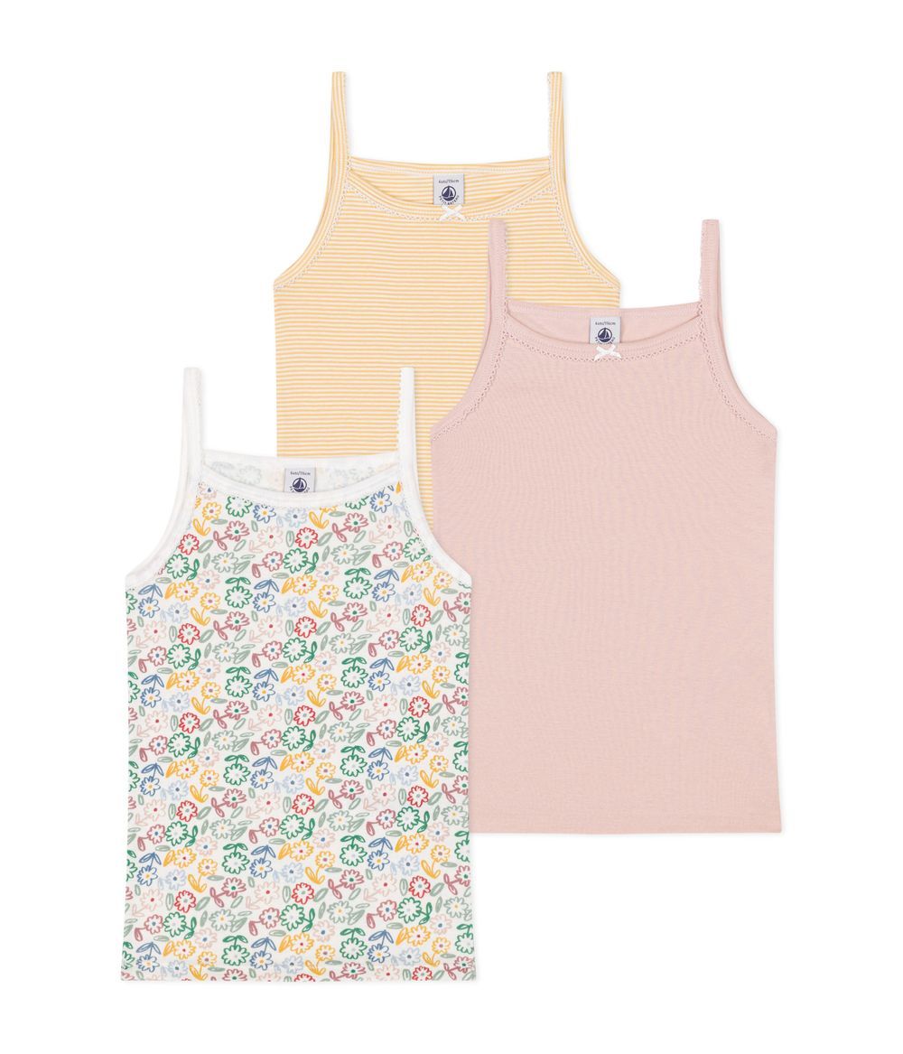 PETIT BATEAU - Children's Cotton Vests With Fine Straps Pack Of 3 - Set 1