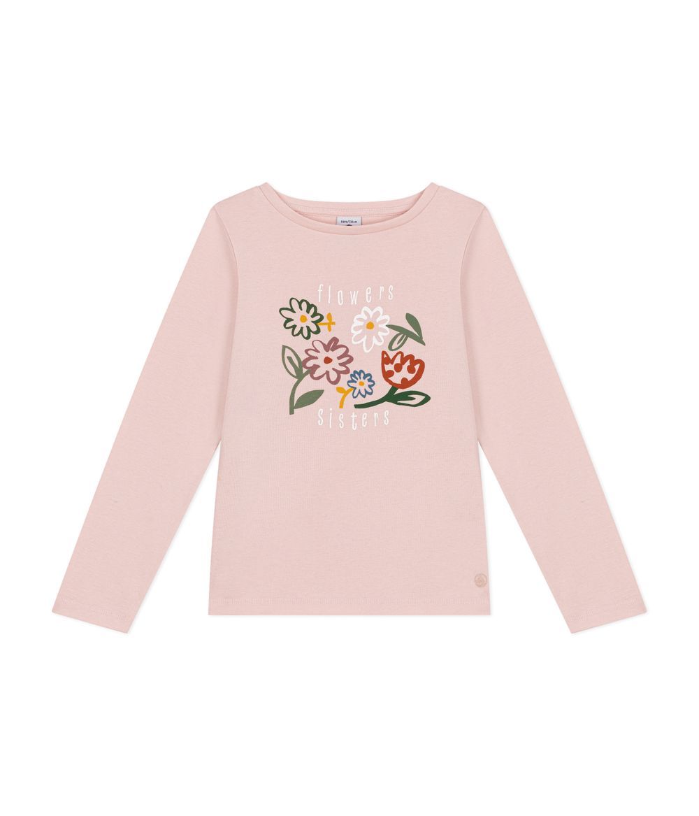 PETIT BATEAU - Little Girls' Long-Sleeved Rib Knit T-Shirt - Saline Pink