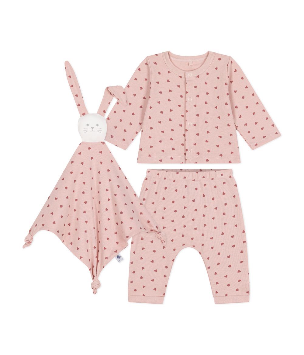 Petit Bateau - Babies' Cotton Cardigan, Trousers And Comforter Set