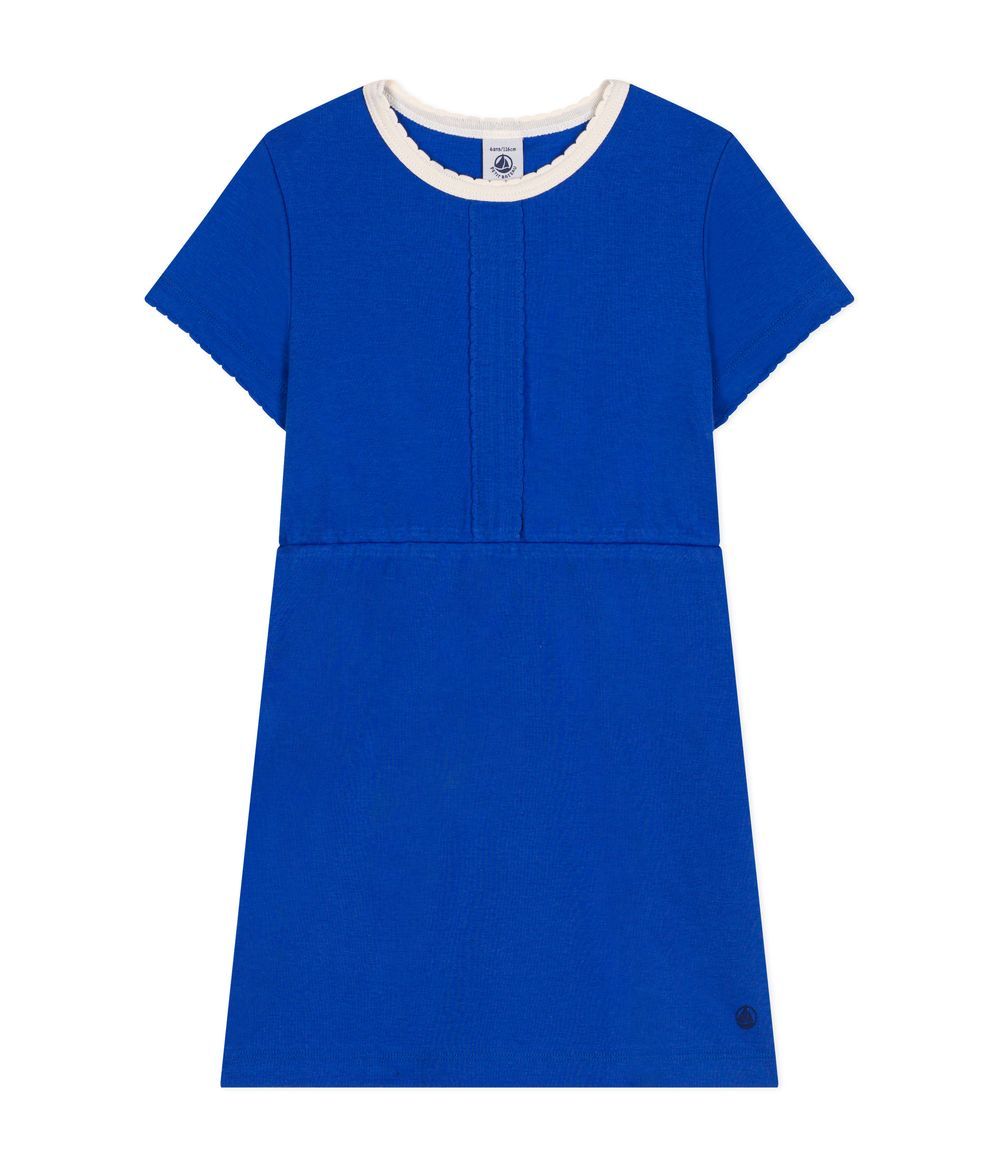PETIT BATEAU - Girls' Cotton Short-Sleeved Dress - Calvin Blue