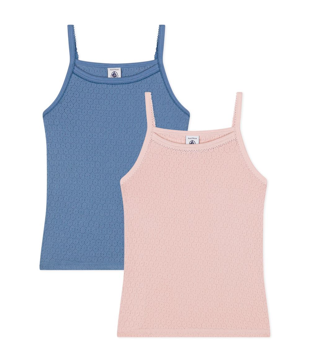 PETIT BATEAU - Children's Openwork Cotton Tank Tops With Fine Straps Pack Of 2 - Set 1