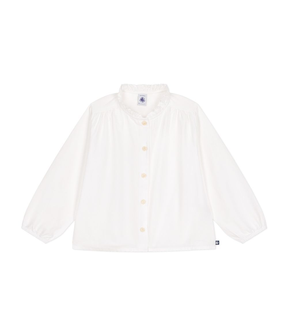 PETIT BATEAU - Little Girl's Long-Sleeved Woven Fabric Blouse - Ecume White