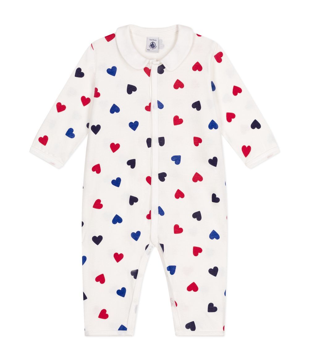 Petit Bateau - Babie's Footless Heart Print Cotton Pyjamas - Marshmallow White