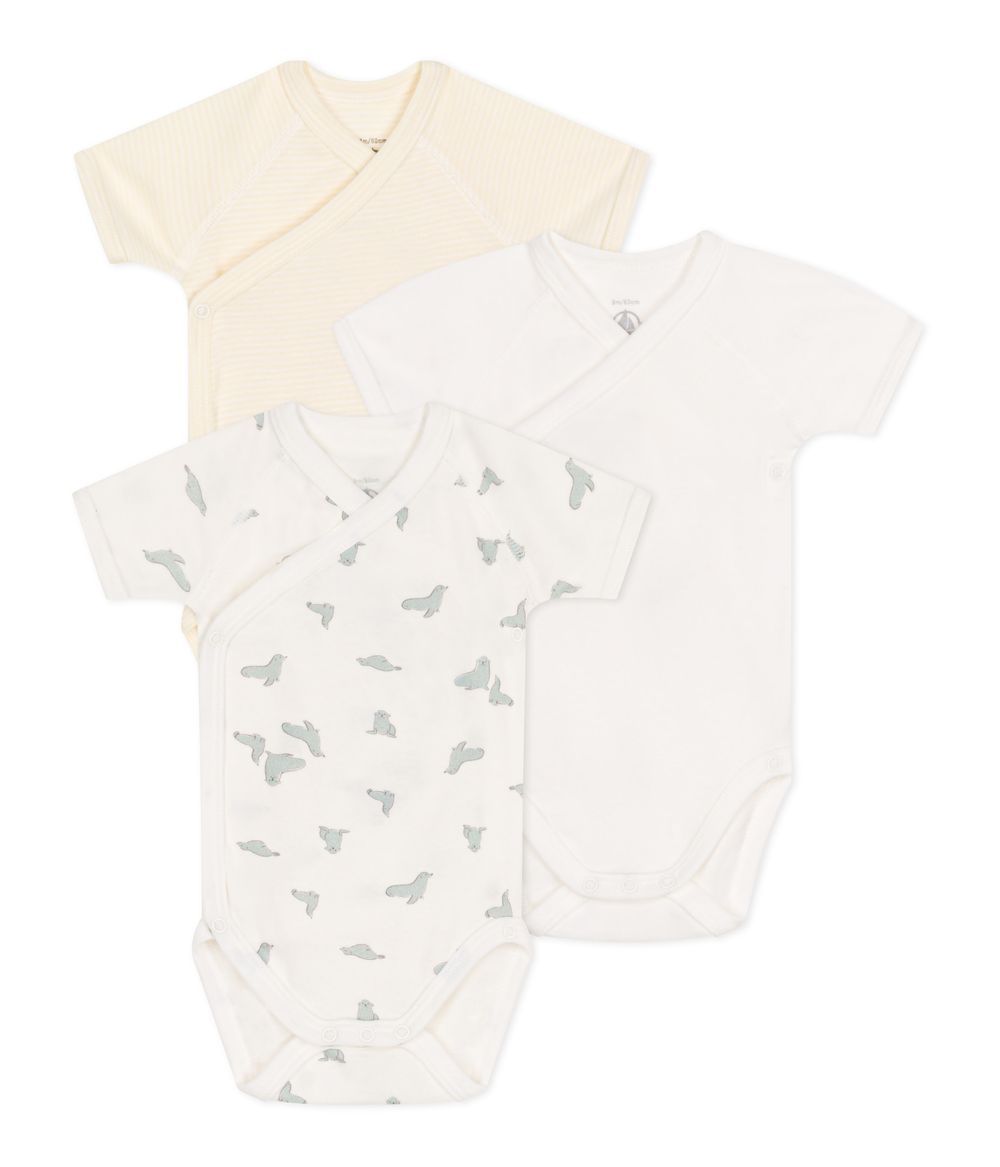 Petit Bateau - 3pc-Set - Baby's Printed Wrapover Bodysuits - Multicolor