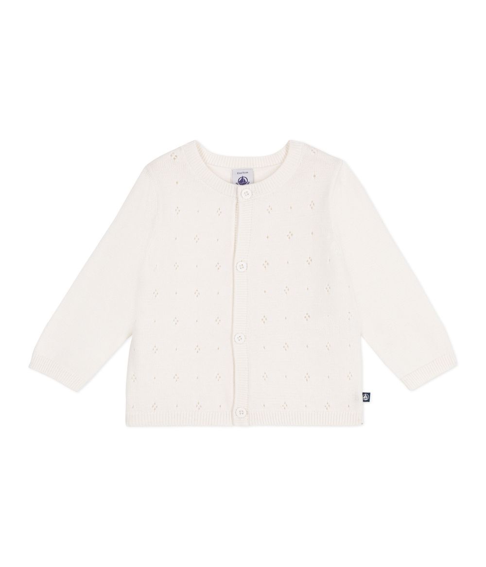 Petit Bateau - A Decorative Stitch Girl's Cotton Cardigan - Marshmallow White