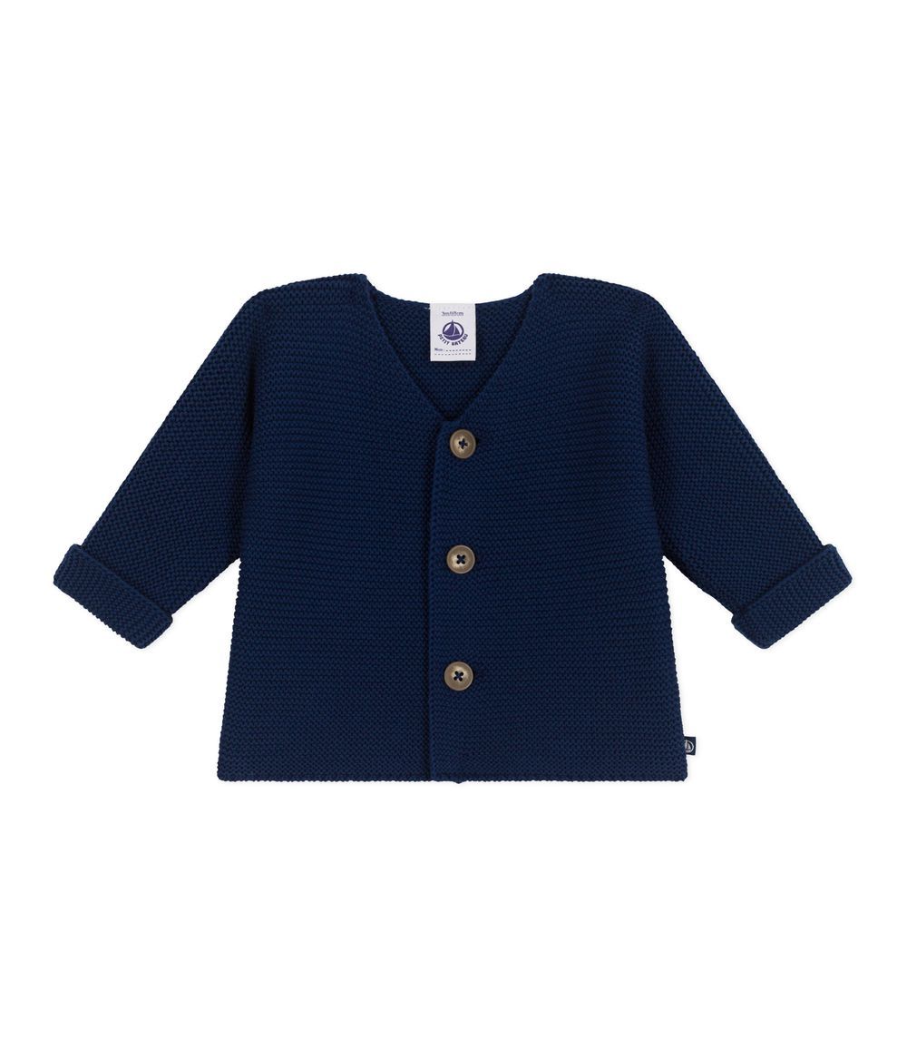 Petit Bateau - Baby's Moss Stitch Cotton Cardigan - Medieval Blue