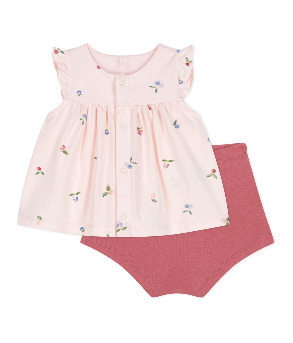 Petit Bateau - Babies' Two-piece Cotton Set With A Ruffled Blouse