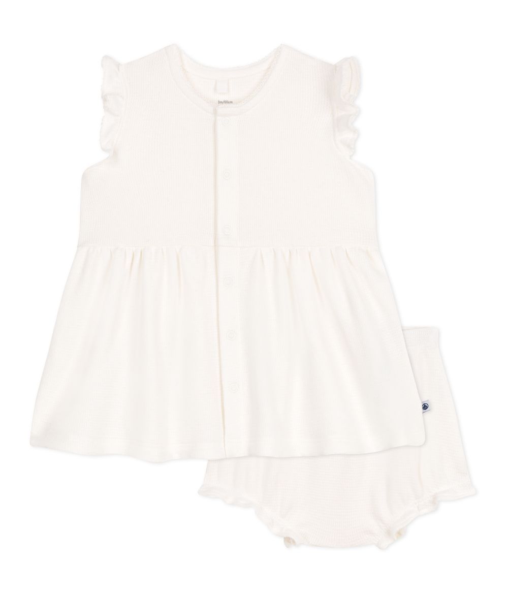 Petit Bateau - Babies' Short-Sleeved Honeycomb Dress And Bloomers - White