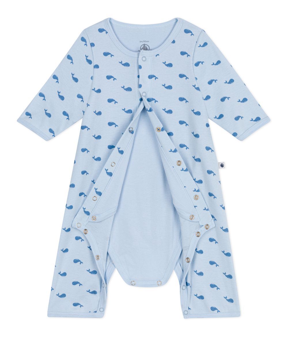 Petit Bateau - Whale Printed Baby Bodyjama - Toudou/Alaska Blue