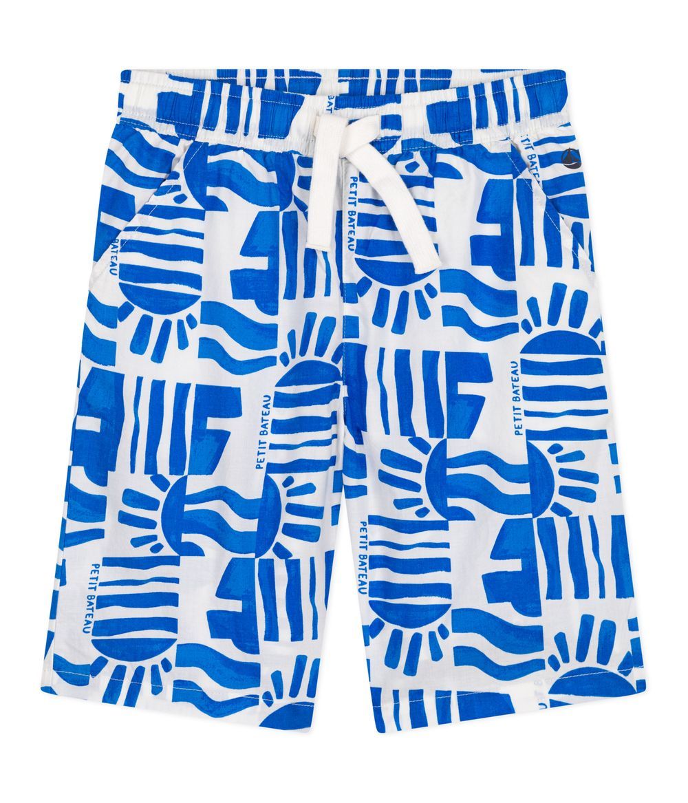 Petit Bateau - Boy's Printed Bermuda Shorts - Marshmallow Blue/Porcelana White