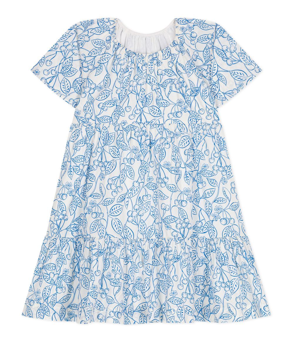 Petit Bateau - Girl's Printed Cotton Dress - Marshmallow Blue/Porcelana White