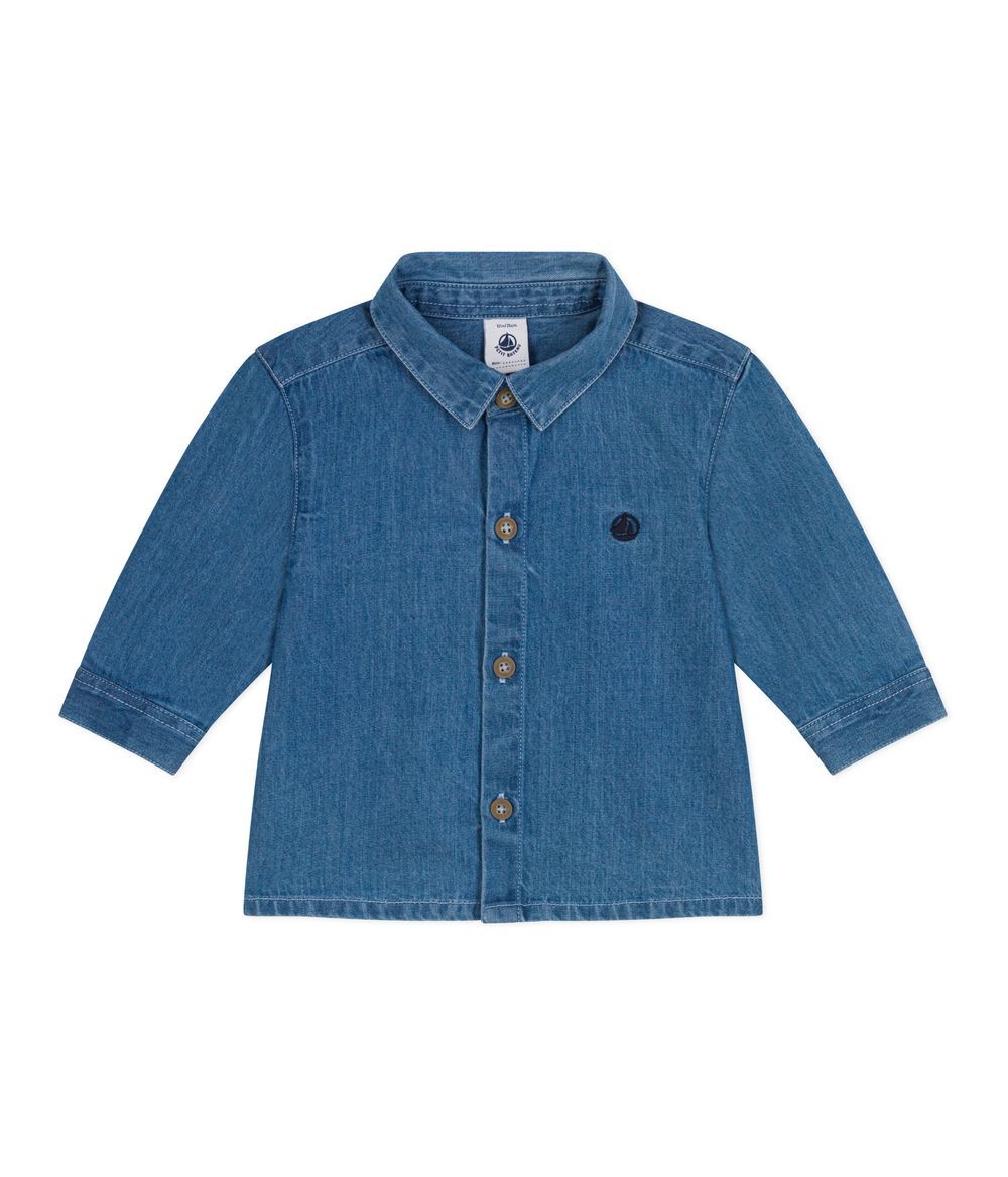 Petit Bateau - Boy's Long Sleeves Plain Denim Shirt - Clair Blue