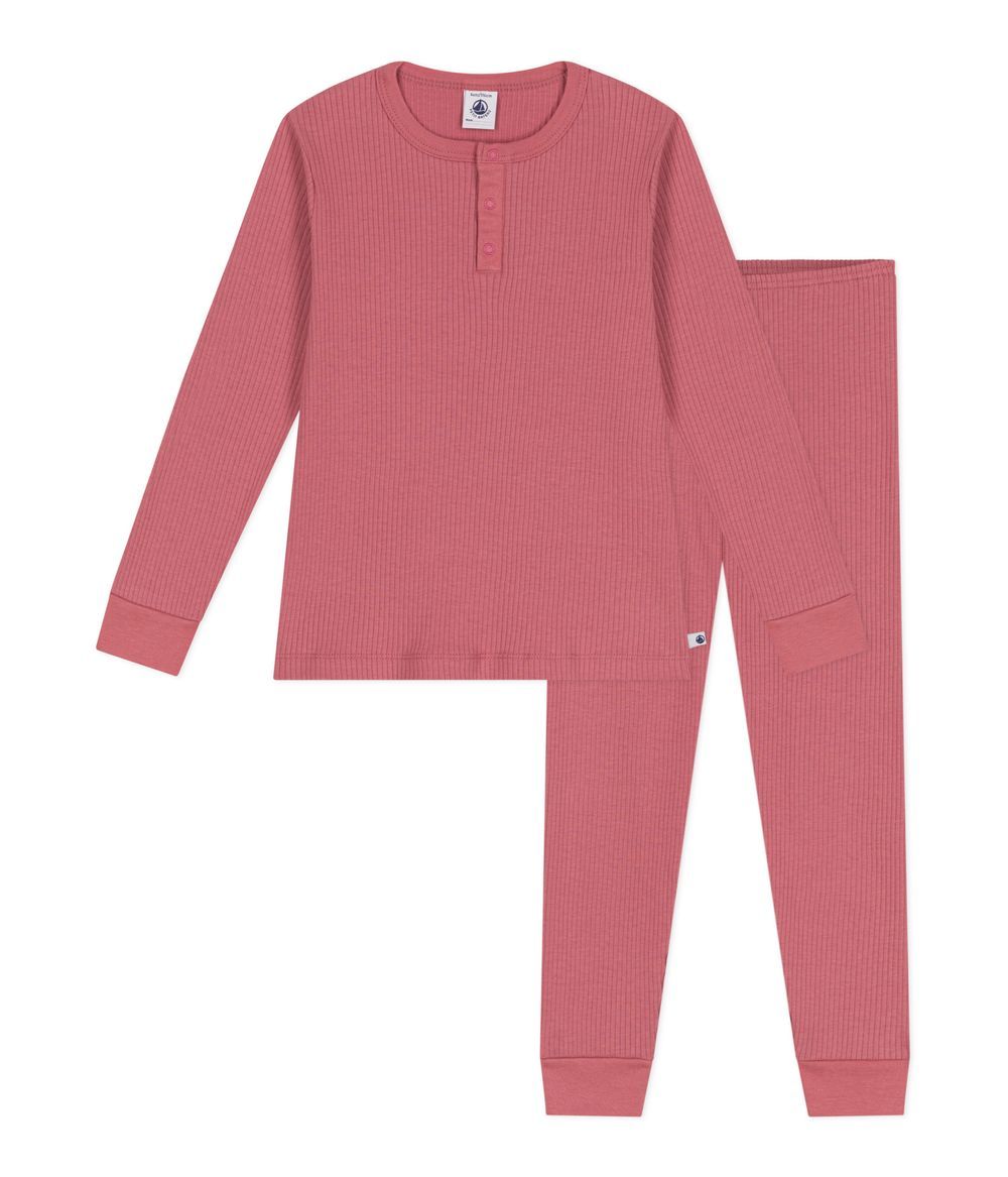 Petit Bateau - Children's Cotton Long-Sleeved Solid-Colored Pyjamas - Rosewood Pink