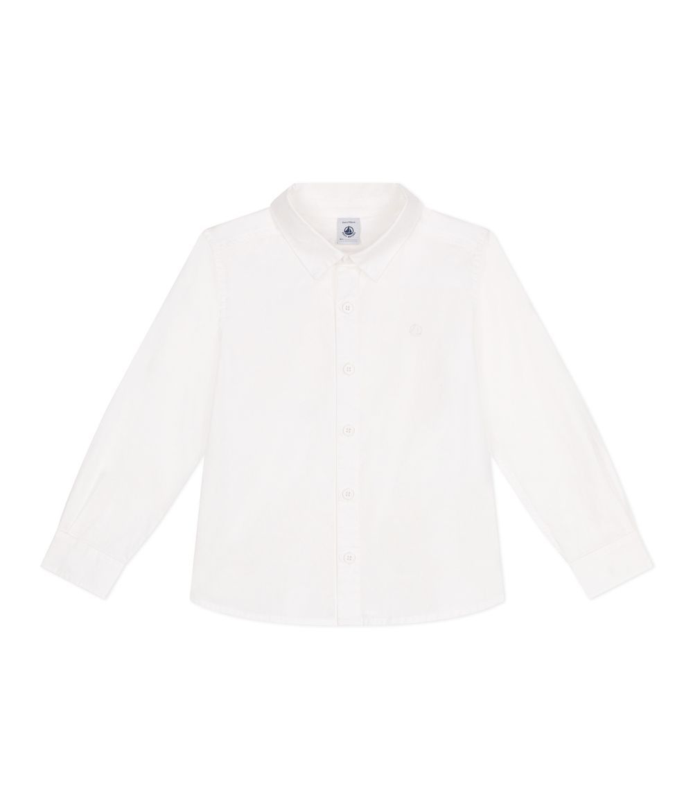 Petit Bateau - Kid's Plain Long Sleeved Cotton Shirt - Ecume White