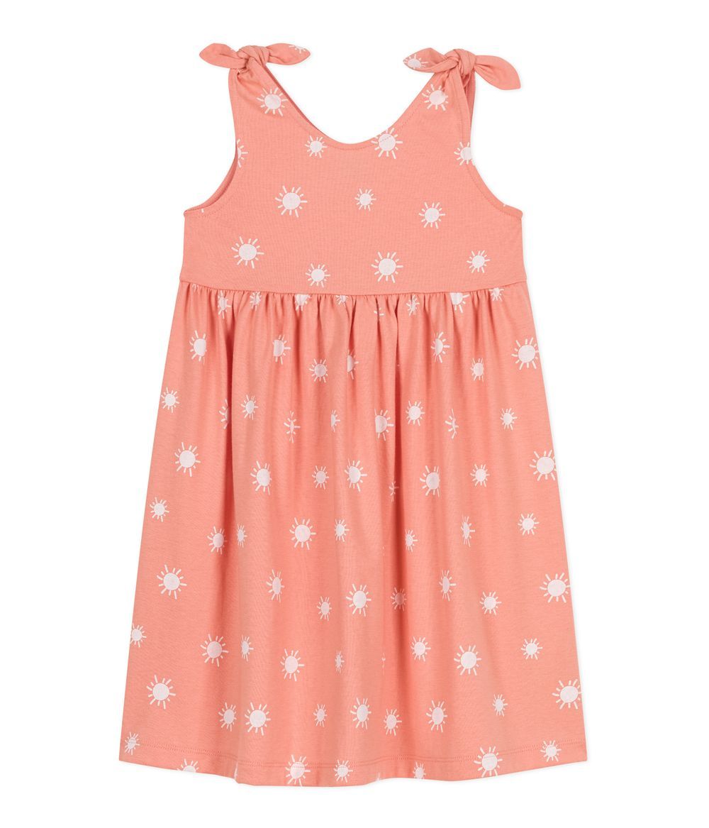 Petit Bateau - Kids Sleeveless Printed Cotton Dress - Marshmallow Orange/White