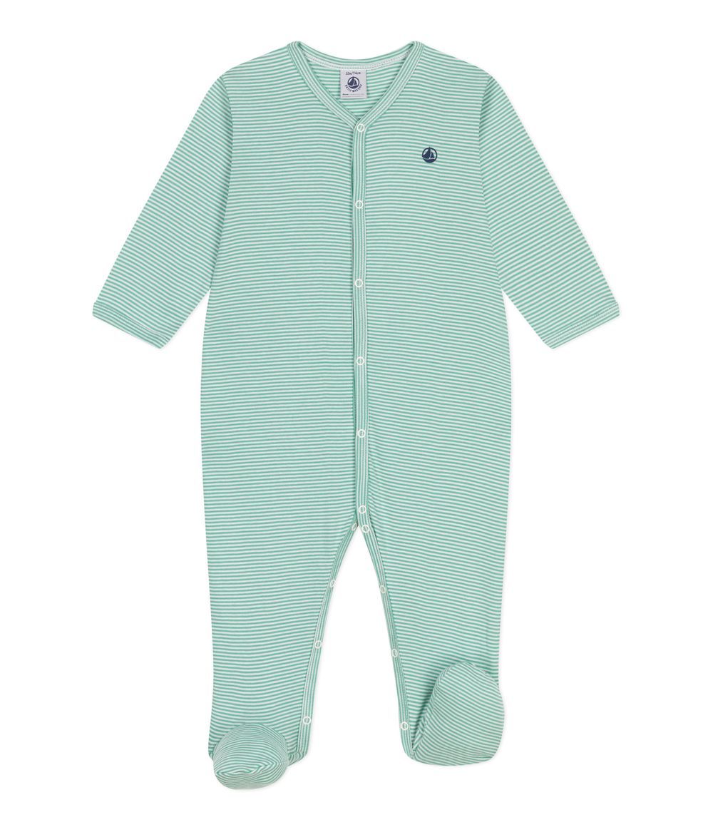 Petit Bateau - Babies' Stripy Cotton Pyjama Suit - Aloevera Green