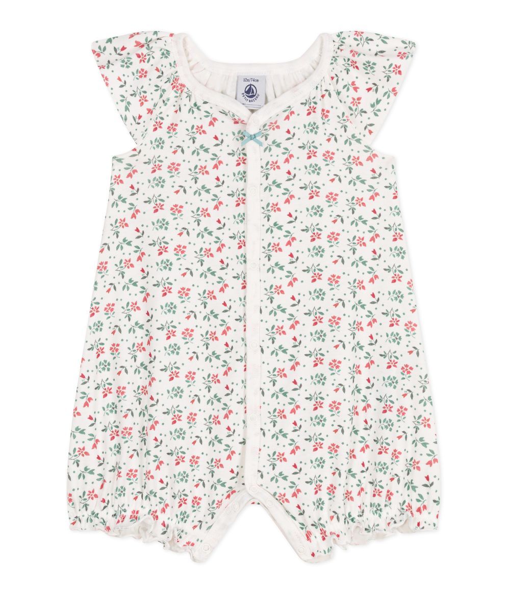 Petit Bateau - Floral Printed Baby Short Romper - Marshmallow White/Multicolor