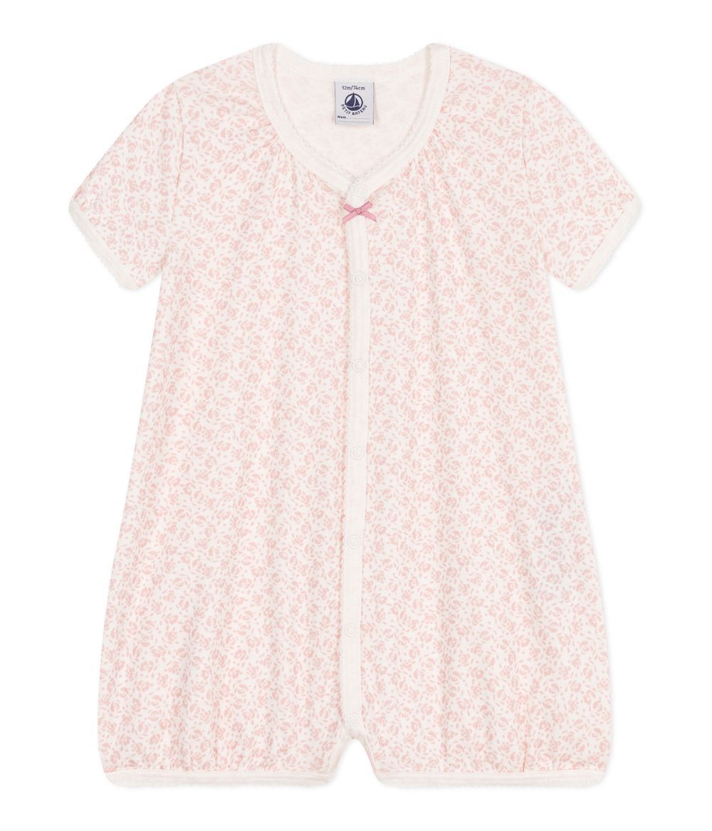 Petit Bateau - Floral Printed Baby Short Romper - Marshmallow/Panty White/Pink
