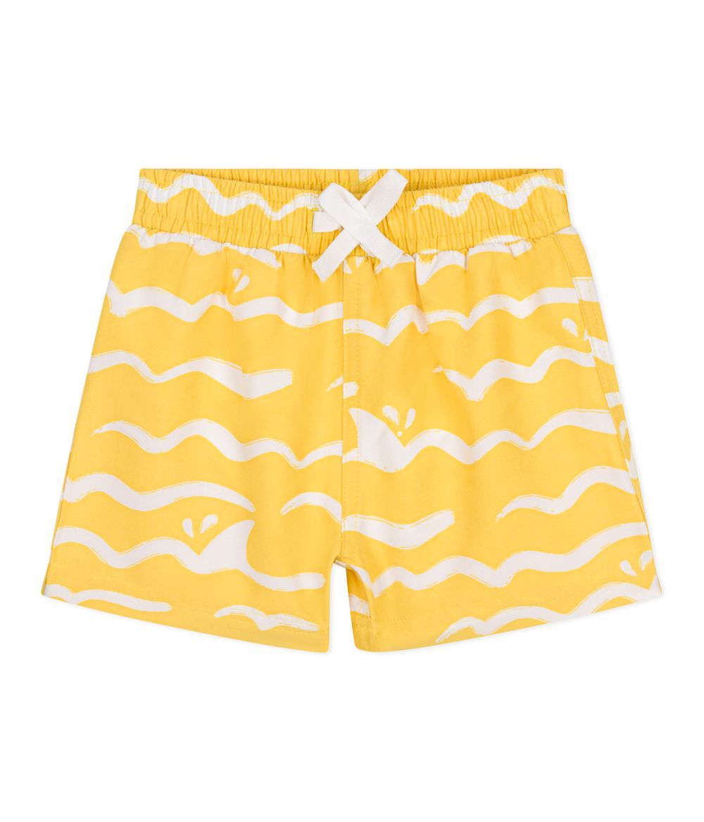 Petit Bateau - Babies' Shark Print Swim Shorts - Orge/Marshmallow Yellow/White