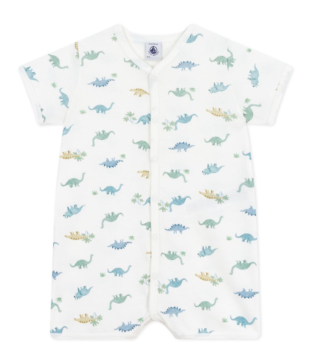 Petit Bateau - Dinosaurs Printed Baby Cotton Short Jumpsuit