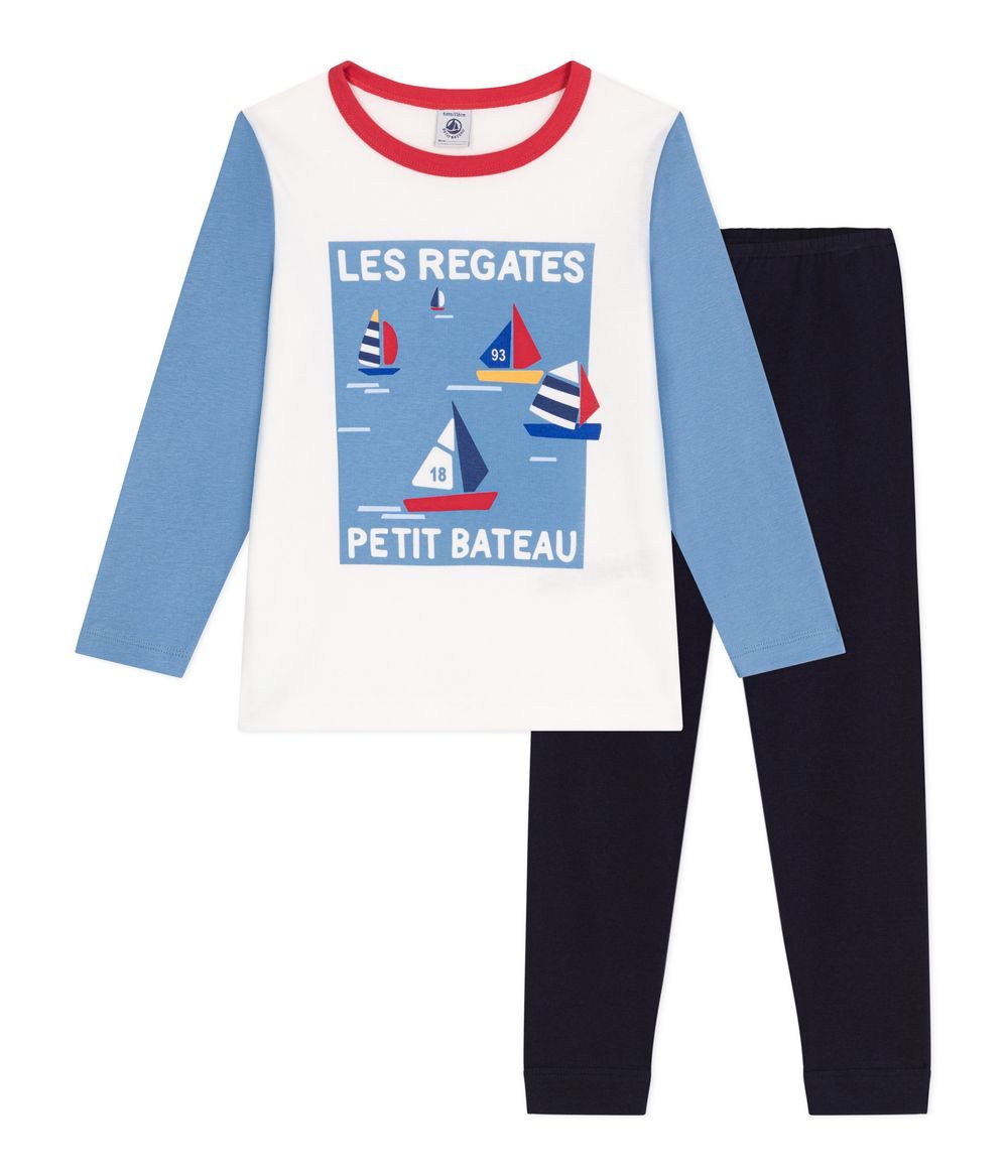 Petit Bateau - Children's Long-Sleeved Cotton Pyjamas - Blue