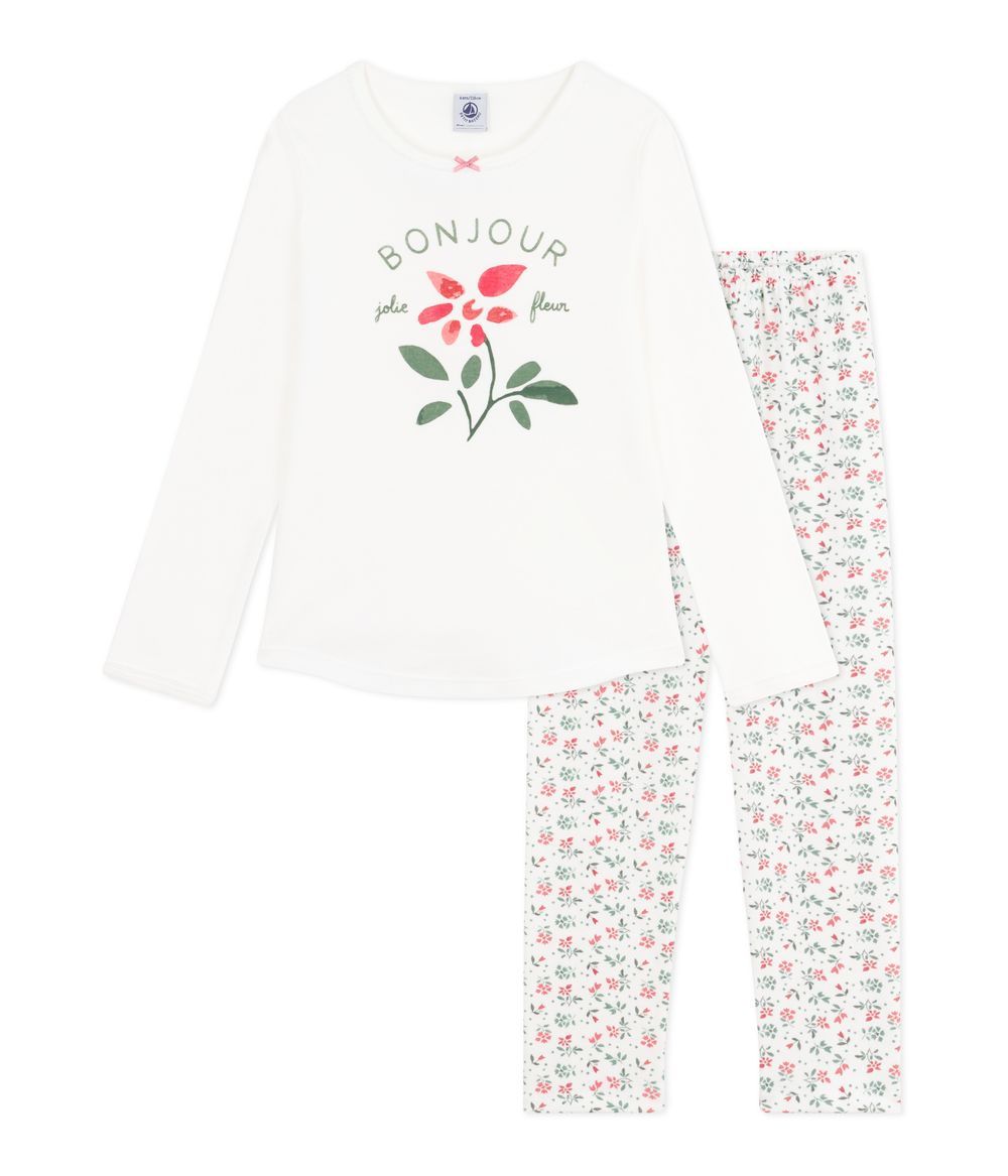 Petit Bateau - Child's Floral Printed Cotton Pajamas - White