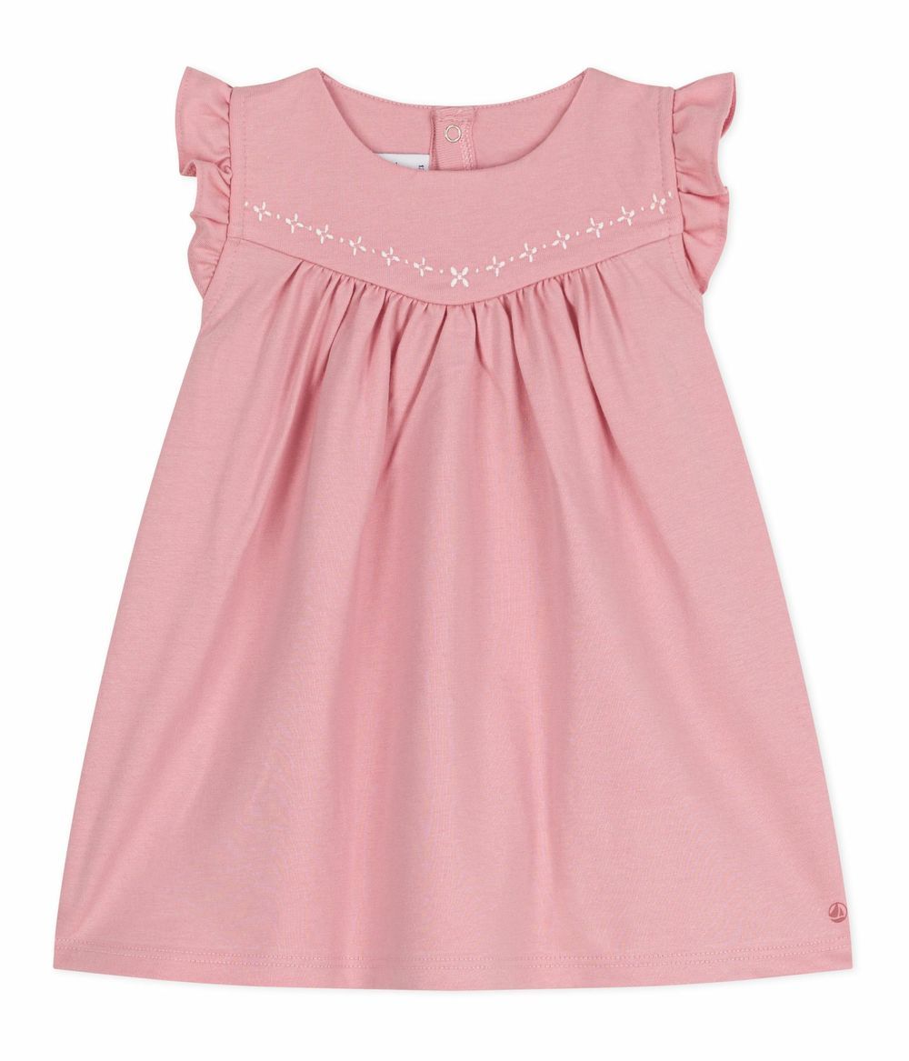 Petit Bateau - Babies' Sleeveless Cotton Dress W/ Embroidered Details On The Collar - Charm Pink
