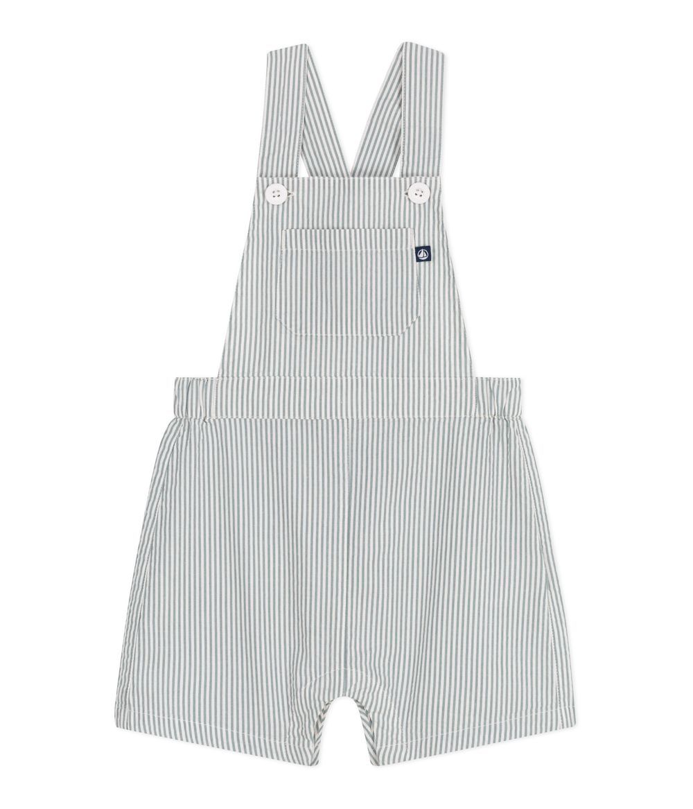 Petit Bateau - Babies Short-legged Stripy Cotton Dungarees