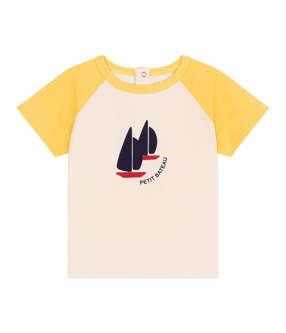 Petit Bateau - Babies' Colour Block Cotton T-Shirt - Avalanche/Orge White/Yellow