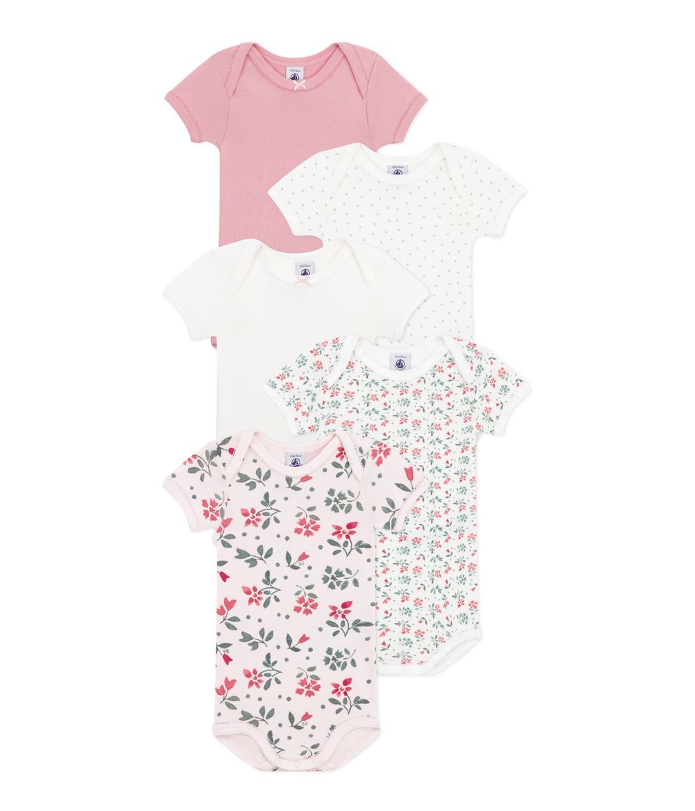 Petit Bateau - Baby Cotton Short-Sleeved Floral Bodysuits Pack Of 5