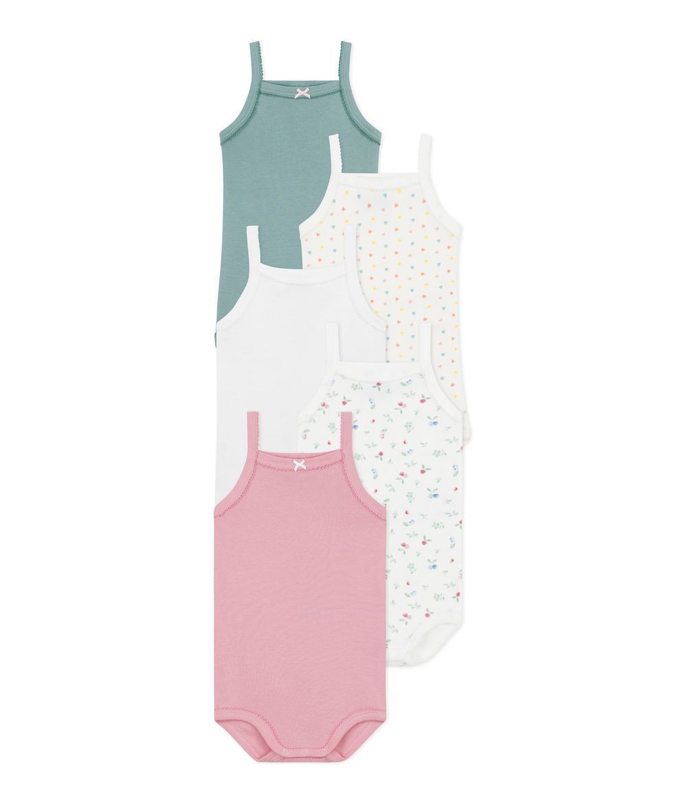 Petit Bateau - Baby Cotton Bodysuits With Straps And Floral Print Pack Of 5