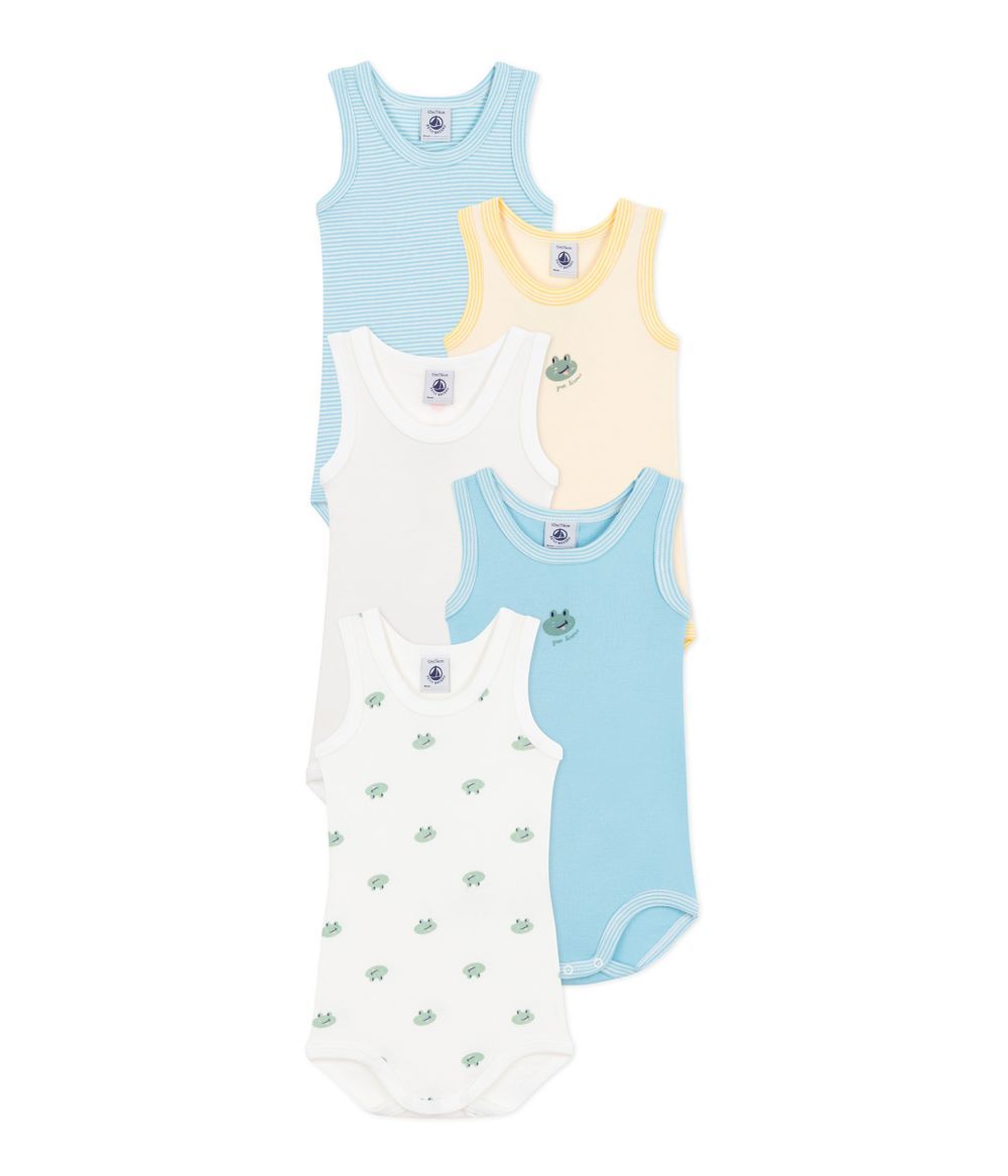 Petit Bateau - Baby Sleeveless Cotton Printed Bodysuits Pack Of 5
