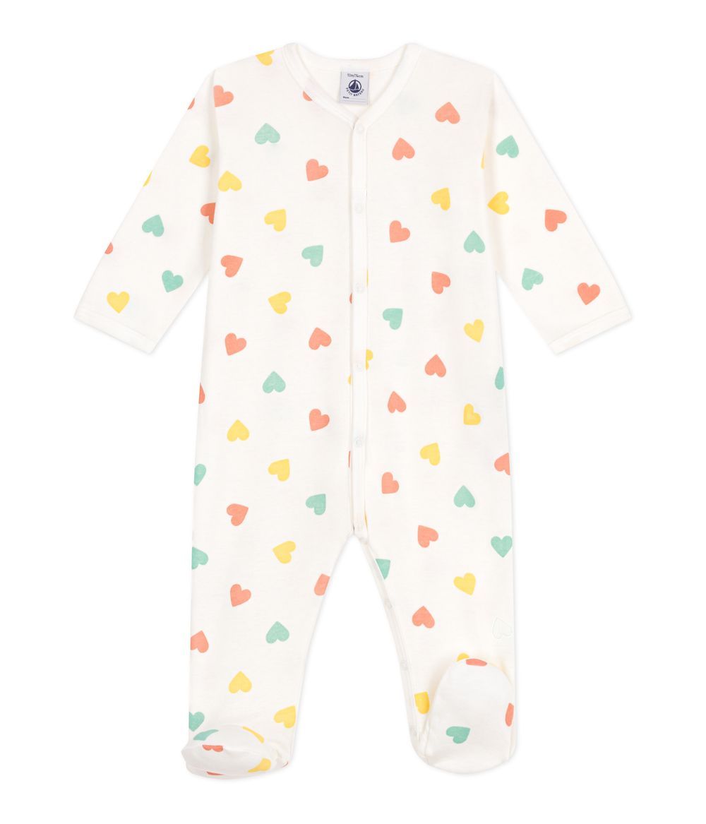 Petit Bateau - Hearts Printed Baby Pyjama - Marshmallow White