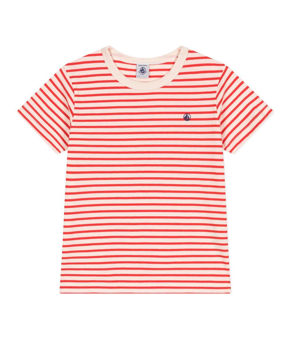 Petit Bateau - Children's Short Sleeved Stripy Cotton T-shirt - Light Red