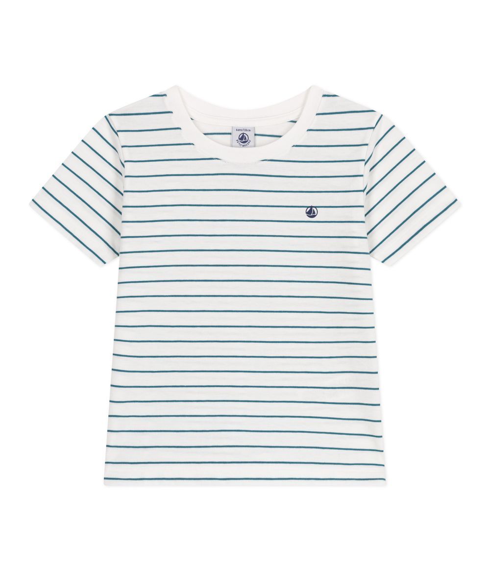 Petit Bateau - Children's Short Sleeved Stripy Cotton T-shirt - Marshmallow Green
