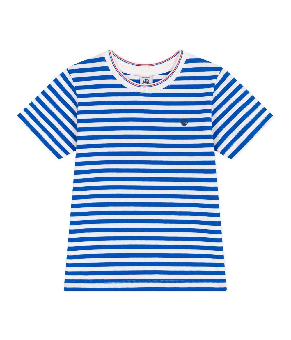 Petit Bateau - Children's Short Sleeved Stripy Cotton T-shirt - Marshmallow Blue