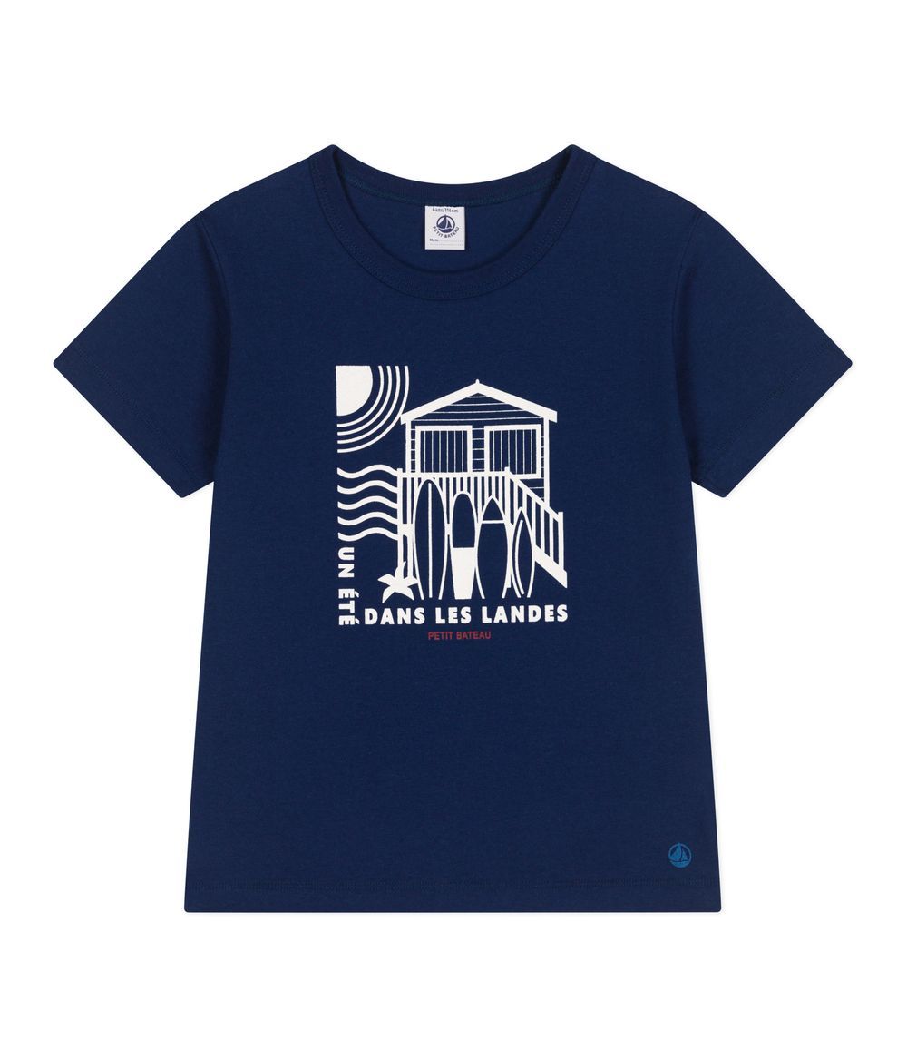 Petit Bateau - Children's Printed Short Sleeved Cotton T-shirt - Medieval Blue